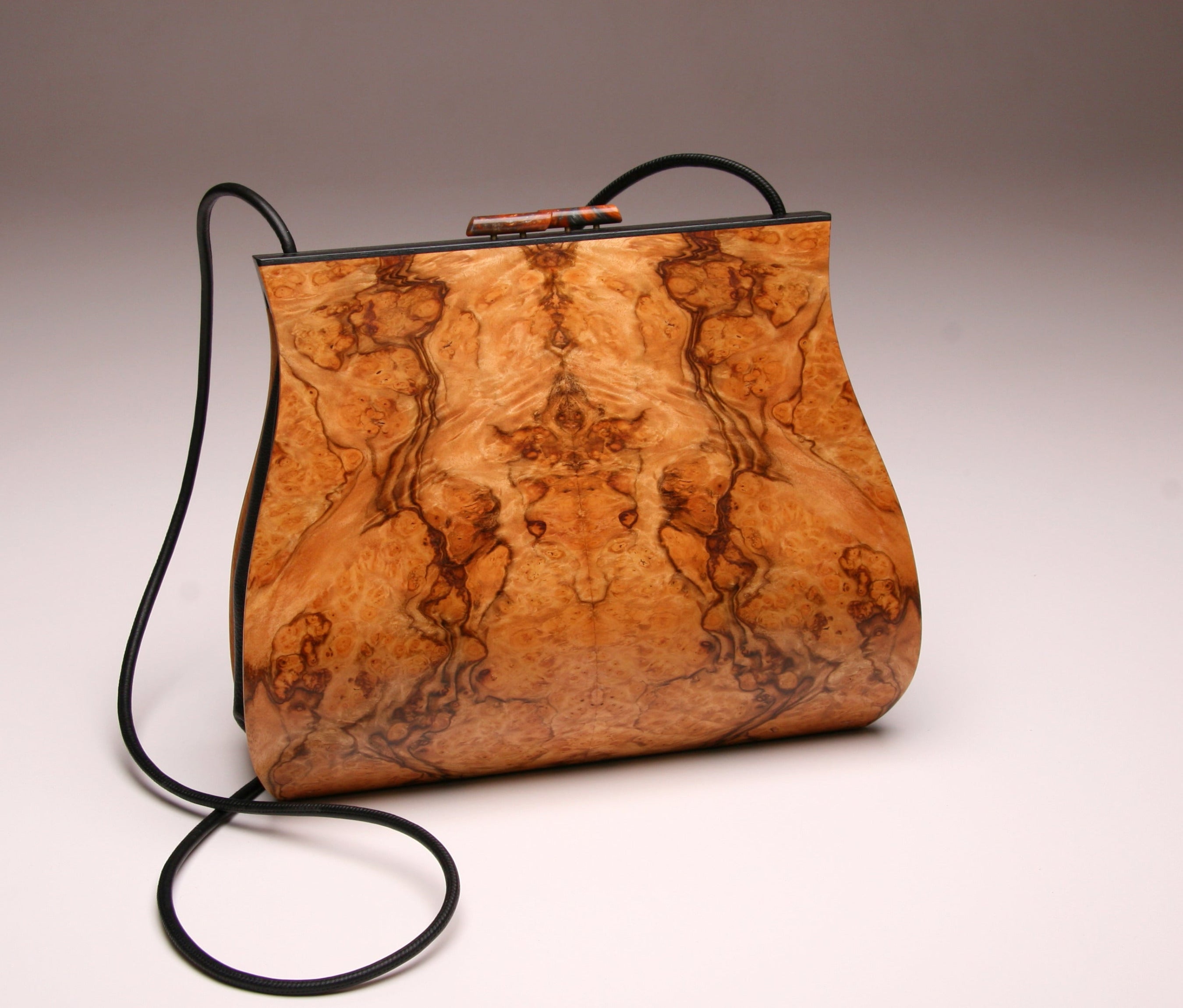 "Dianella" Large Handbag Single Strap in Book-Matched Pepperwood Burl (Allow 3-4 weeks for shipping)