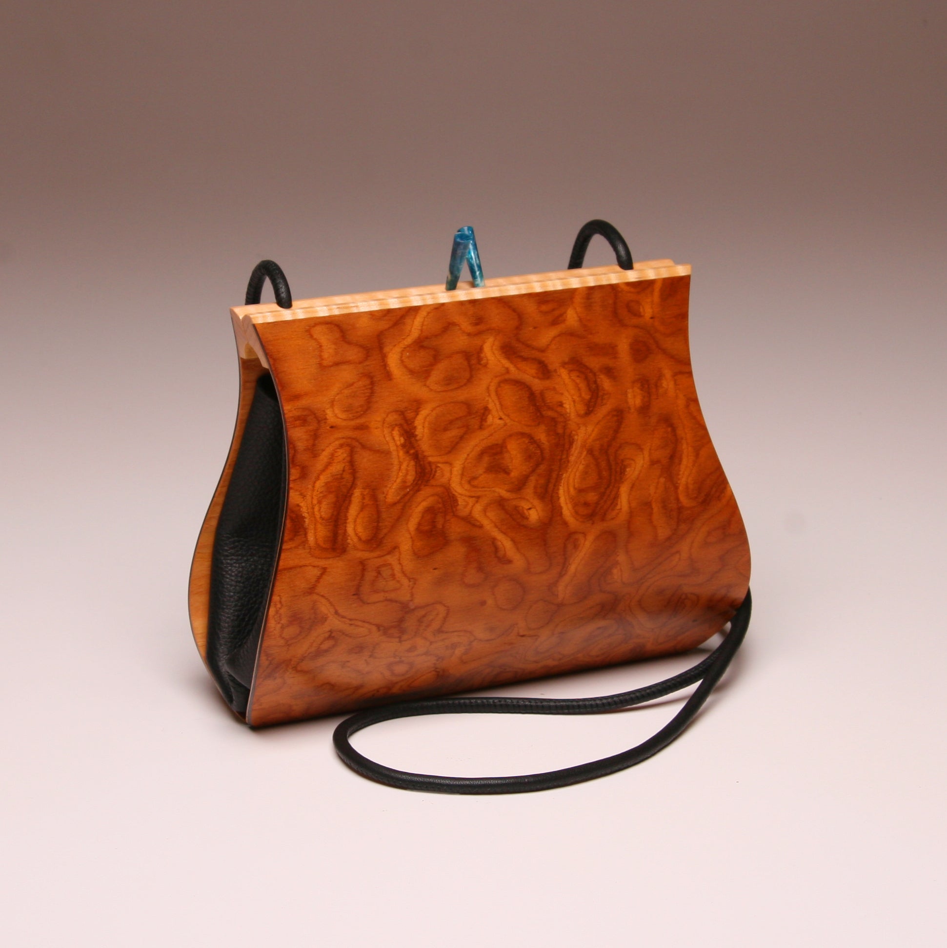 "Sativa" Medium Wood Handbag-Single Strap - Pommele Obechi with Maple Top Edge